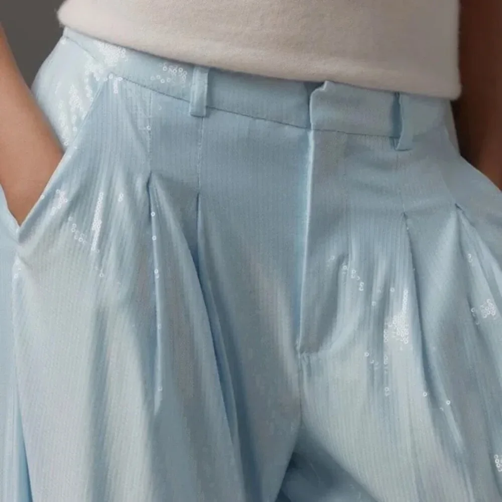 The Avery Pleated Wide-Leg Trousers by Maeve: Sequin Edition. NWT. MRSP $178 - Picture 3 of 9